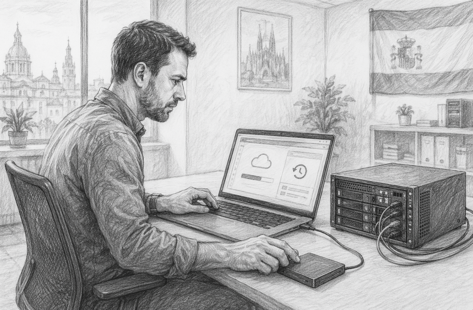 Administrador restaurando copia de seguridad en oficina web
