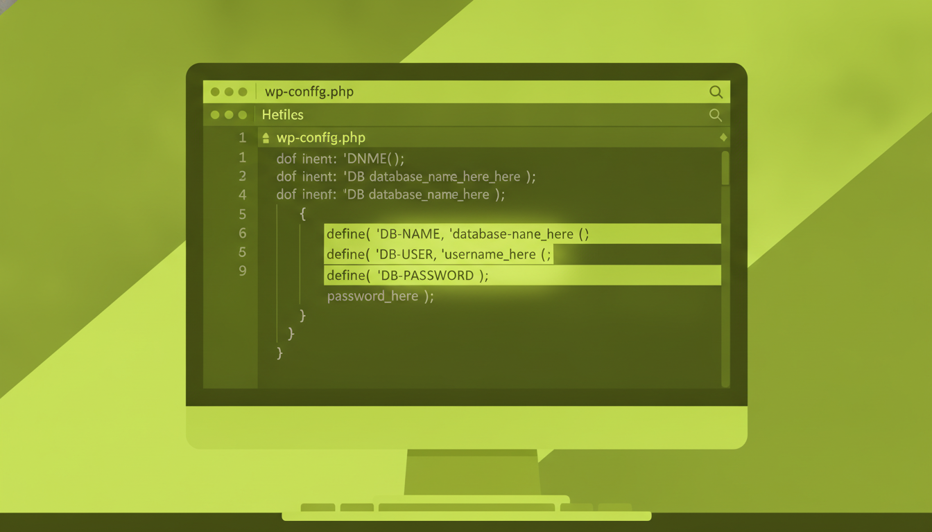 Configuració base de dades WordPress amb credencials ressaltades en editor de codi