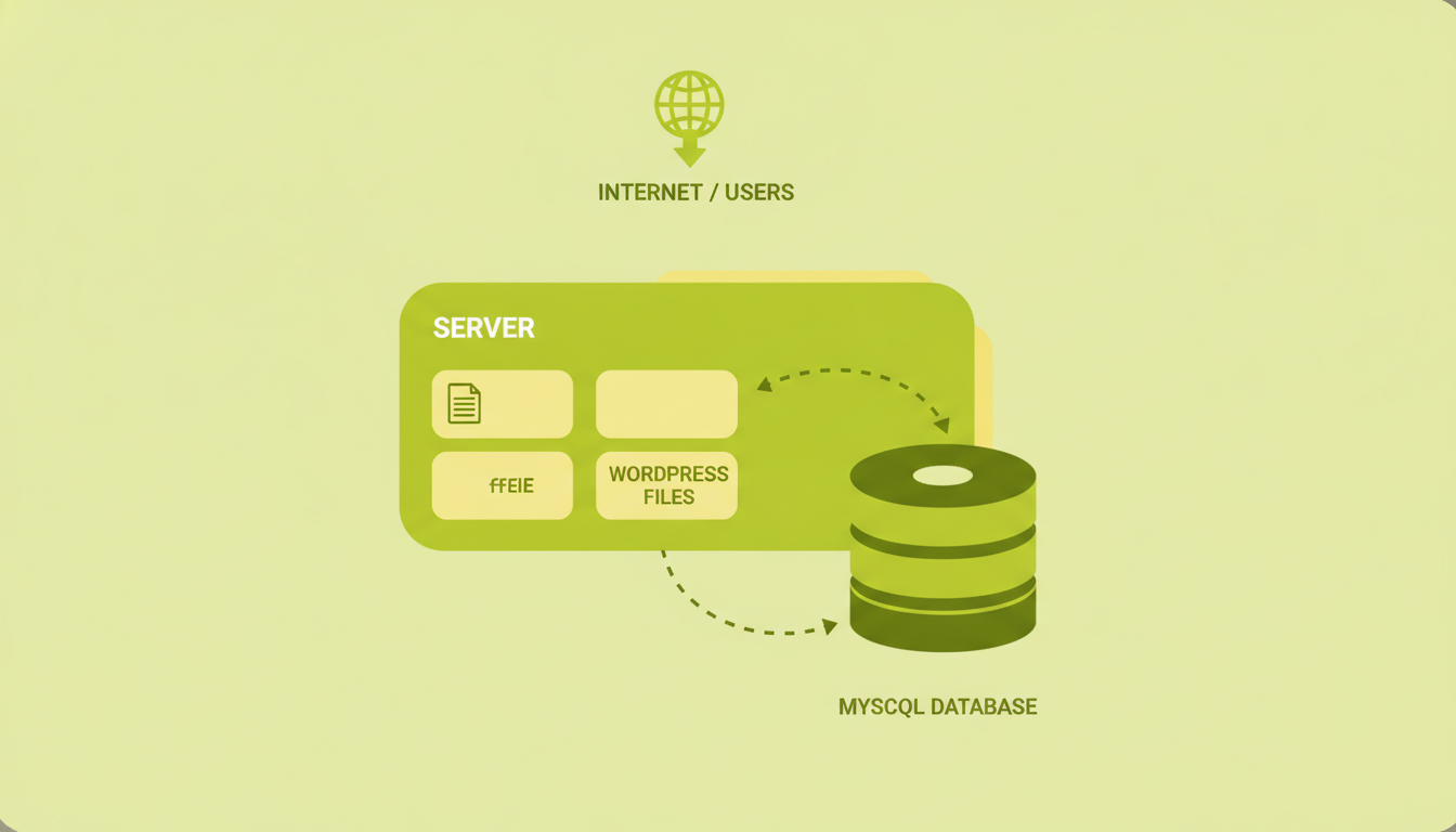 Diagrama simplificat components WordPress servidor base de dades MySQL