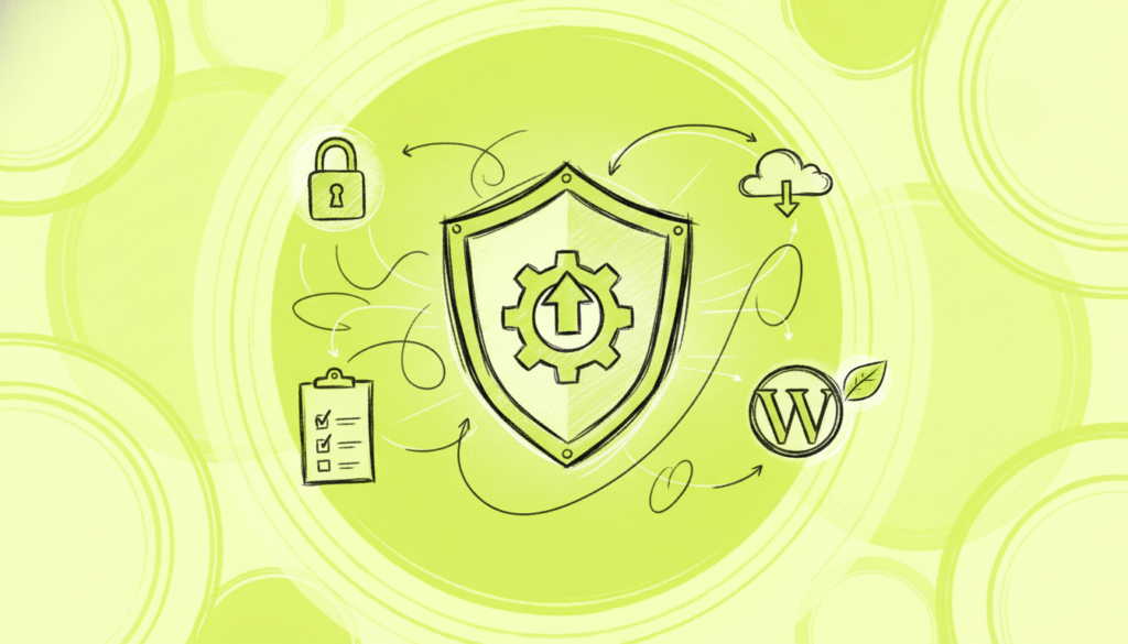 Escudo de seguridad con logo WordPress protegiendo sitio web moderno