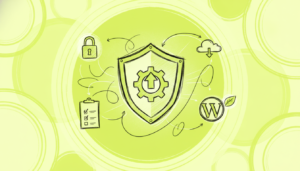 Escudo de seguridad con logo WordPress protegiendo sitio web moderno