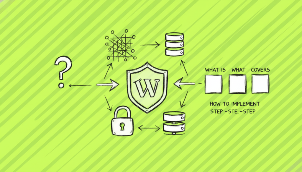 Escudo de seguridad digital protegiendo sitio WordPress moderno