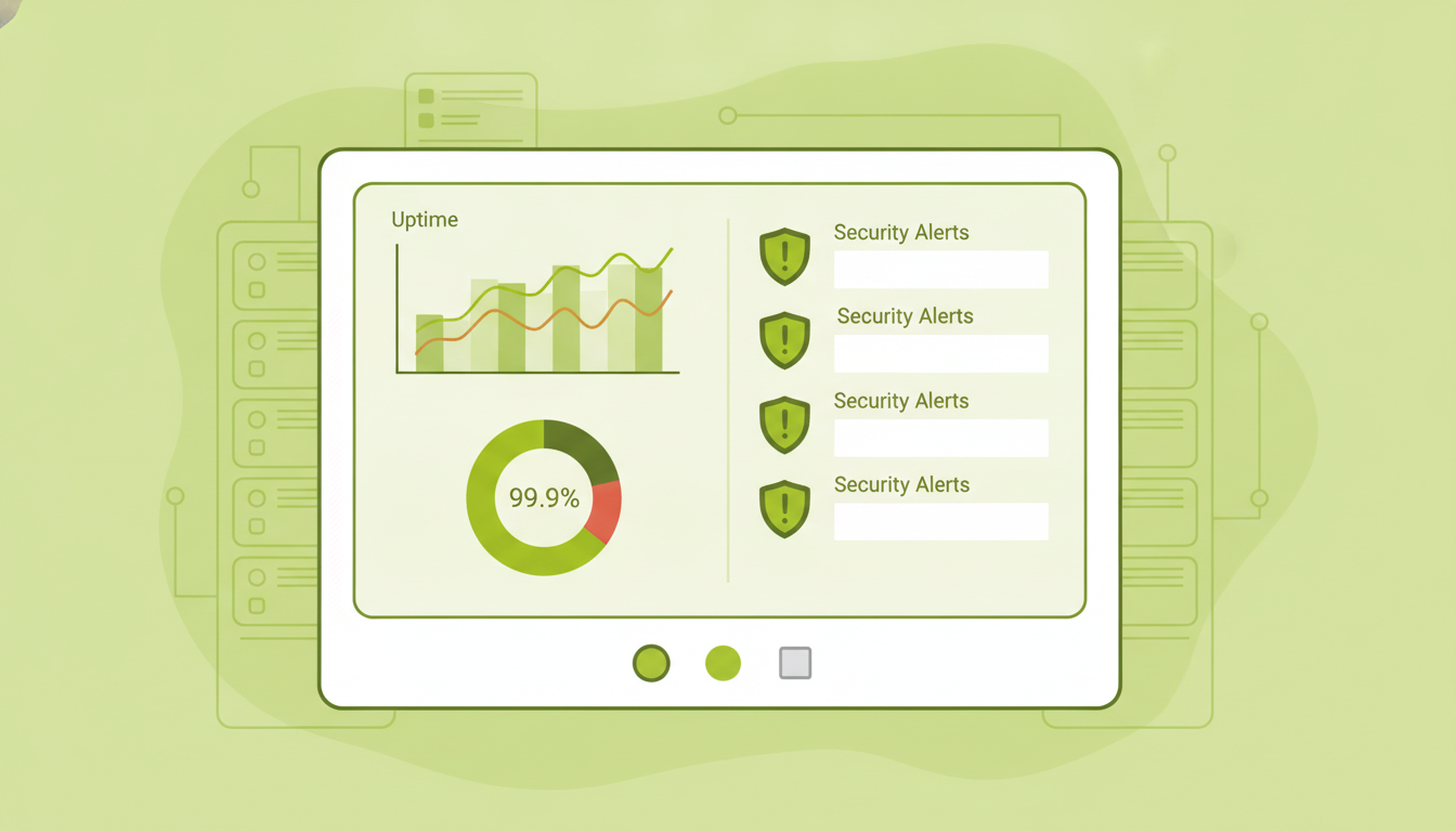 Tauler de monitorització WordPress amb gràfiques d'uptime i alertes de seguretat